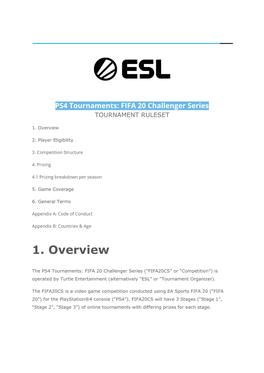 PS4 Tournaments: FIFA 20 Challenger Series TOURNAMENT RULESET