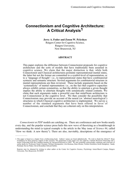 Connectionism and Cognitive Architecture