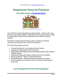 Gingerbread Theme for Preschool from Miss Cheryl at Preschool Plan It