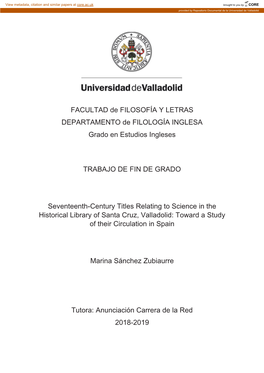 FACULTAD De FILOSOFÍA Y LETRAS DEPARTAMENTO De FILOLOGÍA INGLESA Grado En Estudios Ingleses