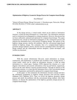 Optimization of Highway Geometric Design Process for Computer-Based Design