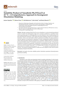 Solubility Product of Vanadinite Pb5(VO4)3Cl at 25 ◦C—A Comprehensive Approach to Incongruent Dissolution Modeling