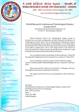 World Research Conferenceof Tamilological Studies, London 2013