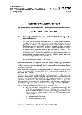 Schriftliche Kleine Anfrage Und Antwort Des Senats