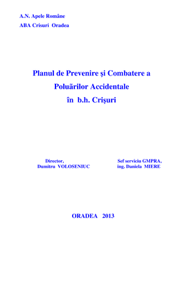 Planul De Prevenire Şi Combatere a Poluărilor Accidentale În B.H. Crişuri