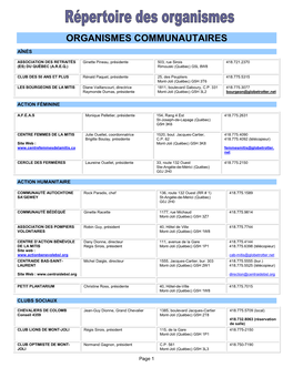 Organismes Communautaires