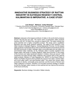 Innovative Business Strategy of Rattan Industry in Katingan Regency Central Kalimantan Is Imperative: a Case Study