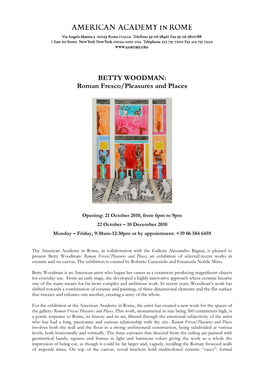 BETTY WOODMAN: Roman Fresco/Pleasures and Places