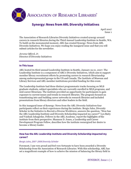 Synergy: News from ARL Diversity Initiatives April 2007 Issue 1