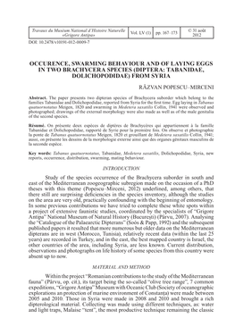 Occurence, Swarming Behaviour and of Laying Eggs in Two Brachycera Species (Diptera: Tabanidae, Dolichopodidae) from Syria