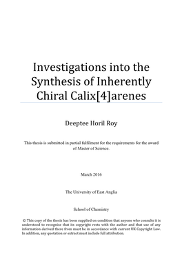 Investigations Into the Synthesis of Inherently Chiral Calix[4]Arenes