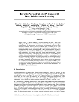 Towards Playing Full MOBA Games with Deep Reinforcement Learning