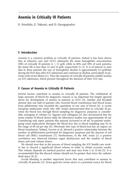 Anemia in Critically Ill Patients