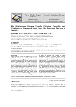 The Relationships Between Propolis Collecting Capability and Morphometric Features of Some Honey Bee Races and Ecotypes in Anatolia