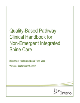 Quality-Based Pathway Clinical Handbook for Non-Emergent Integrated Spine Care