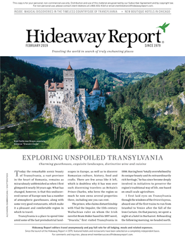 EXPLORING UNSPOILED TRANSYLVANIA Charming Guesthouses, Exquisite Landscapes, Distinctive Wine and Cuisine