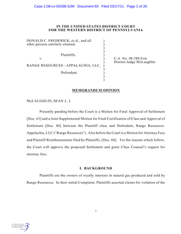 IN the UNITED STATES DISTRICT COURT for the WESTERN DISTRICT of PENNSYLVANIA DONALD C. FREDERICK, Et Al., and All ) Other Person