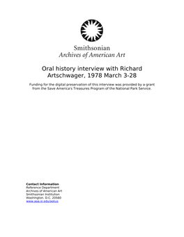 Oral History Interview with Richard Artschwager, 1978 March 3-28