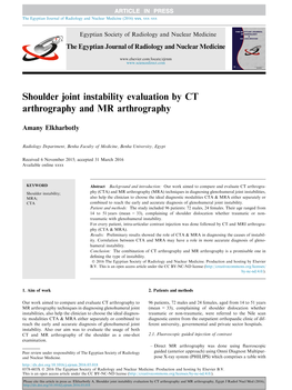 Shoulder Joint Instability Evaluation by CT Arthrography and MR Arthrography
