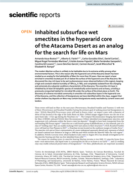 Inhabited Subsurface Wet Smectites in the Hyperarid Core of the Atacama Desert As an Analog for the Search for Life on Mars Armando Azua‑Bustos1,2*, Alberto G