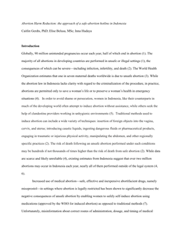 Abortion Harm Reduction: the Approach of a Safe-Abortion Hotline in Indonesia