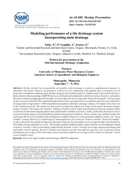 Modeling Performance of a Tile Drainage System Incorporating Mole Drainage