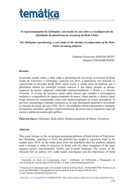 O Reposicionamento Do Globoplay: Um Estudo De Caso Sobre a Reconfiguração De Identidade Da Plataforma De Streaming Da Rede Globo