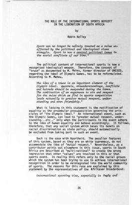 THE Role of the International SPORTS BOYCOTT in the LIBERATION of SOOTH Africa by Robi N Ke L L Ey