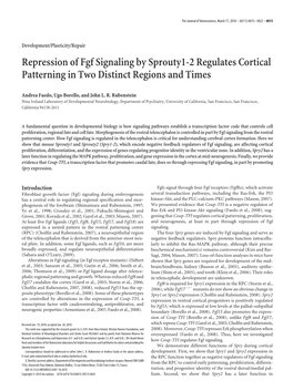 Repression of Fgf Signaling by Sprouty1-2 Regulates Cortical Patterning in Two Distinct Regions and Times