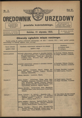 ORĘDOWNIK URZĘDOWY Za Ogłoszenia Przedpłata Płaci Się Naprzód I to : Na Kwartał 2,25 Zł Kościańskiego