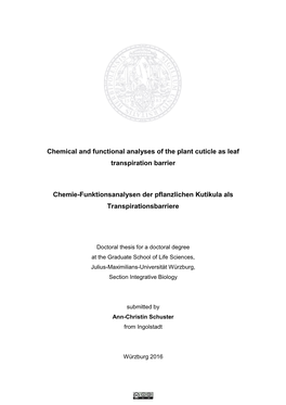 Chemical and Functional Analyses of the Plant Cuticle As Leaf Transpiration Barrier