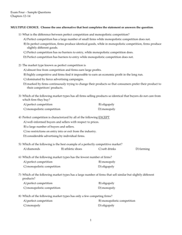 Exam Four - Sample Questions Chapters 12-14