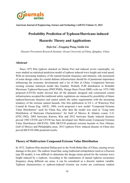 Probability Prediction of Typhoon/Hurricane Induced Hazards: Theory and Applications