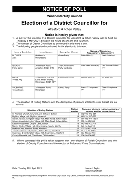 NOTICE of POLL Election of a District Councillor