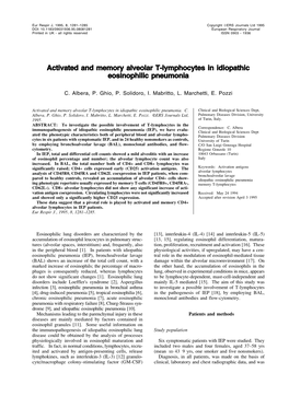 Activated and Memory Alveolar T-Lymphocytes in Idiopathic Eosinophilic Pneumonia