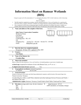 RIS) Categories Approved by Recommendation 4.7, As Amended by Resolution VIII.13 of the Conference of the Contracting Parties