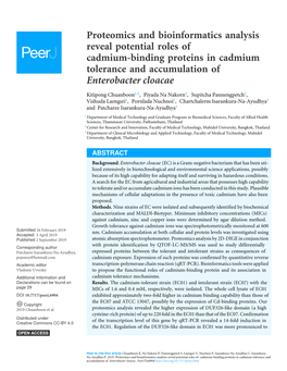 Proteomics and Bioinformatics Analysis Reveal Potential Roles of Cadmium-Binding Proteins in Cadmium Tolerance and Accumulation of Enterobacter Cloacae