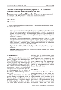 Grassflies of the Family Chloropidae (Diptera) of A.P. Fedchenko's