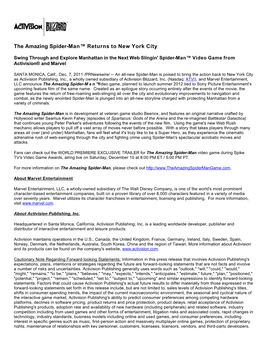 The Amazing Spider-Man™ Returns to New York City