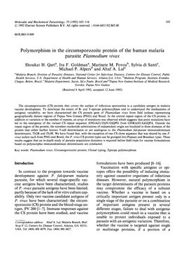 Polymorphism in the Circumsporozoite Protein of the Human Malaria Parasite Plasmodium Vivax