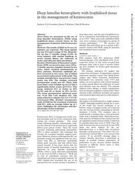 Deep Lamellar Keratoplasty with Lyophilised Tissue in the Management of Keratoconus 789