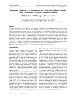 Oviposition Periodicity, Egg Morphology and Life History of Large Cabbage Moth Crocidolomia Pavonana Population in Samoa