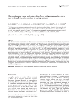 Mycotoxin Occurrence and Aspergillus Flavus Soil Propagules in a Corn and Cotton Glyphosate-Resistant Cropping Systems