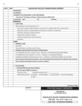 3043 Oncology Transfusion Orders