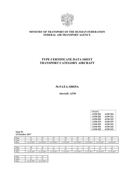 Type Certificate Data Sheet Transport Category Aircraft