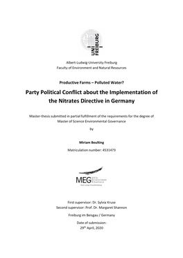 Party Political Conflict About the Implementation of the Nitrates Directive in Germany