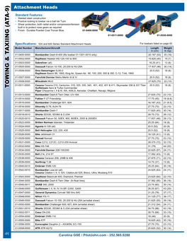 Tronair Aircraft Towbars Spec Sheet