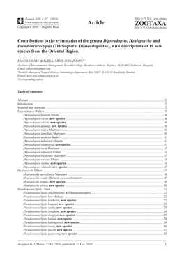 Trichoptera: Dipseudopsidae), with Descriptions of 19 New Species from the Oriental Region