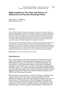 High Ambitions: the Past and Future of American Low-Income Housing Policy