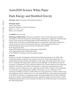 Astro2020 Science White Paper Dark Energy and Modified Gravity